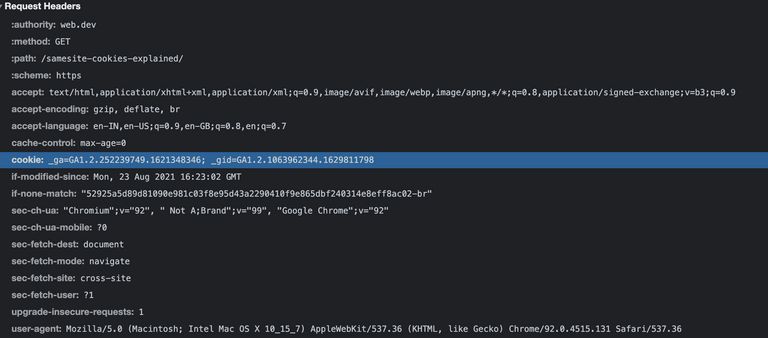 Cookies being sent to the server with request headers